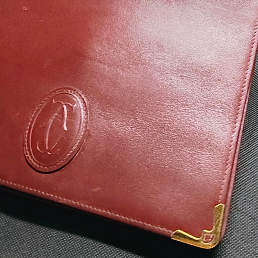 Cartier Authentic Burgundy Leather Clutch Wristlet with Gold Accents - Picture 5 of 16